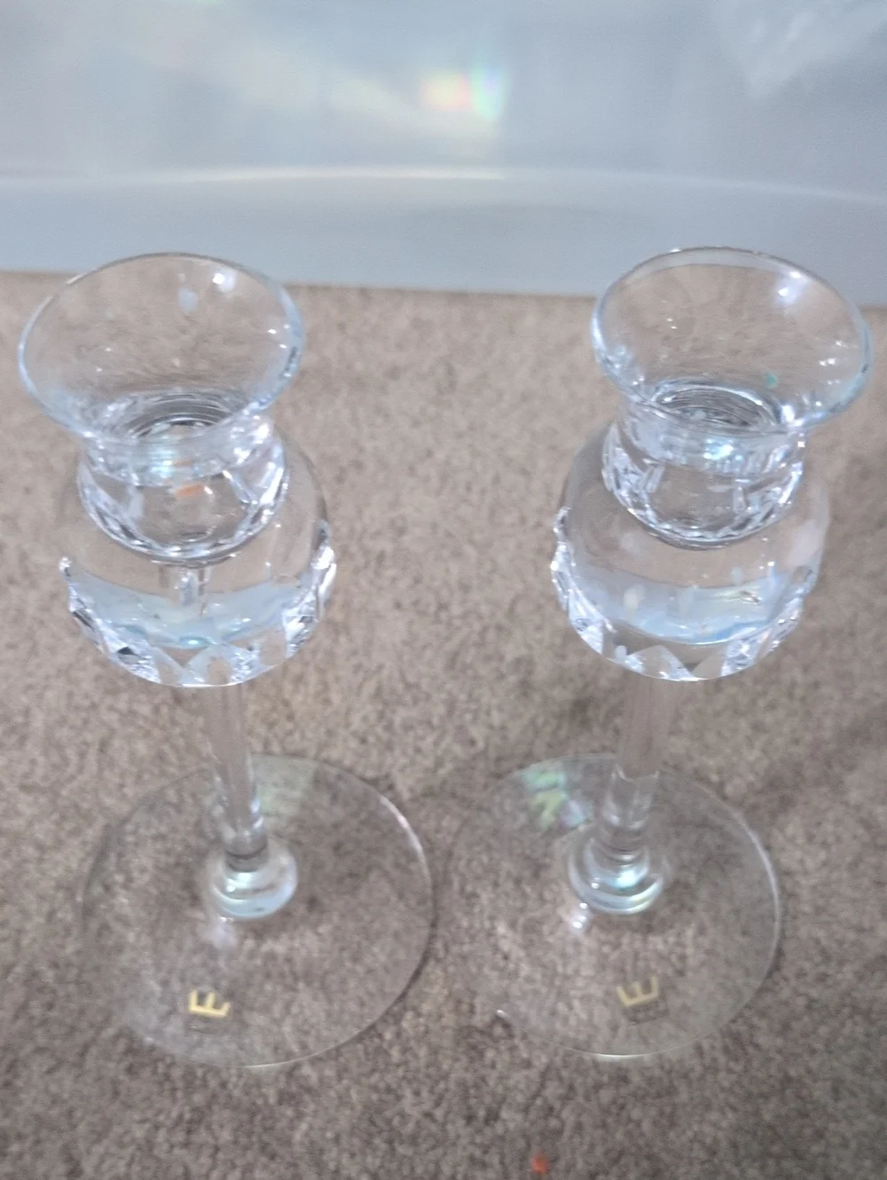 Vintage Kosta Boda crystal Prince candlestick Set designed by Göran Warff.